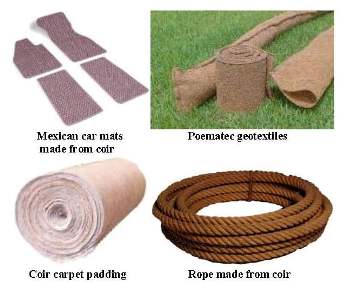 some examples of products made of coir from recycled coconuts