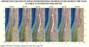 Predicted changes in freezing temperature zones in Chile's Center/Center-South (click to enlarge)