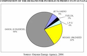 breakdown of the demand for petroleum products in Guyana, 2005 (click to enlarge)