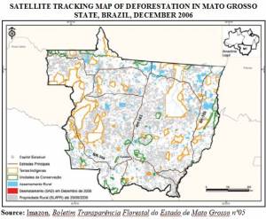 Satellite Mapping of Deforestation in Mato Grosso State, Brazil, Dec. 2006 (click to enlarge)