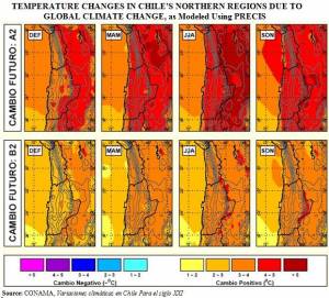 Predicted Temperature Shifts in Northern Chile due to Climate Change (click to enlarge)