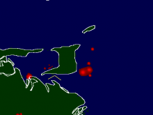 Satellite image of gas flaring off Trinidad (click to enlarge)