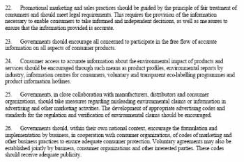 the UN Guidelines passages on advertising and promotion