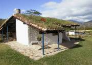 PET house with living roof, front view