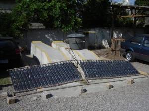 the PET bottle solar heater array mounted (click to enlarge) (photo: AEN)